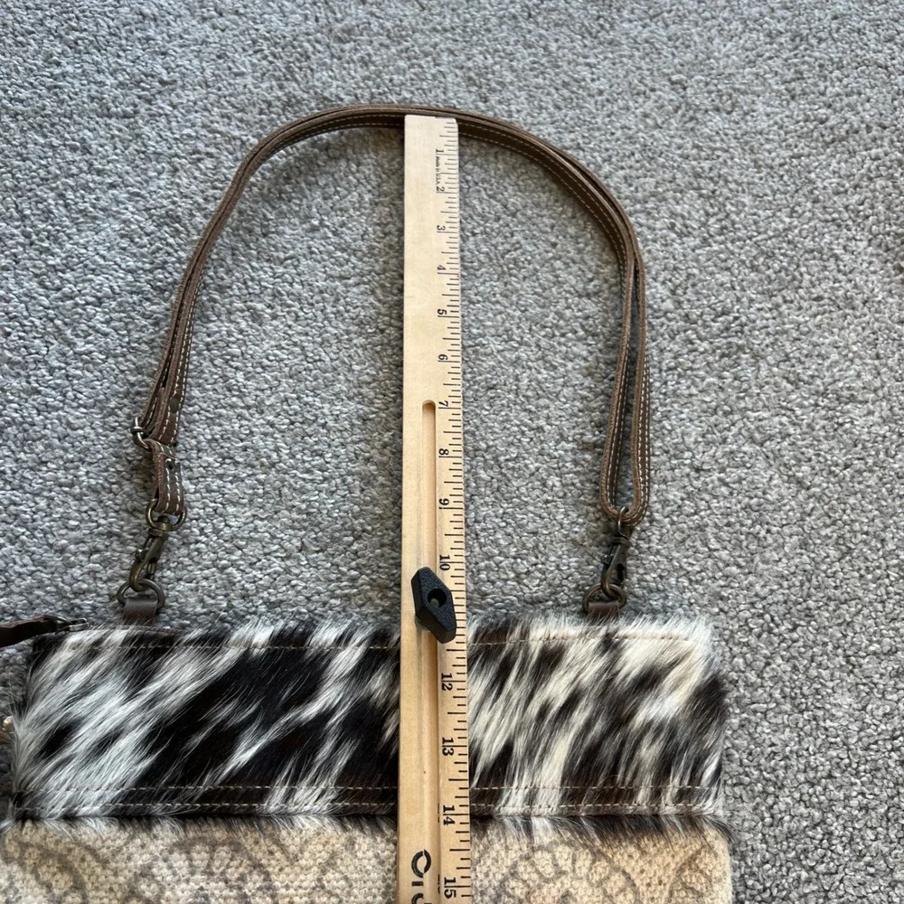 Myra Bag Crossbody Bag Cream Brown Hair-on Hide Canvas Western Boho dual‎ strap